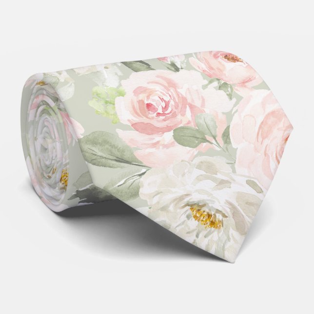 PixDezines Watercolor Blush Pink Roses DIY Bckgrnd Tie (Rolled)
