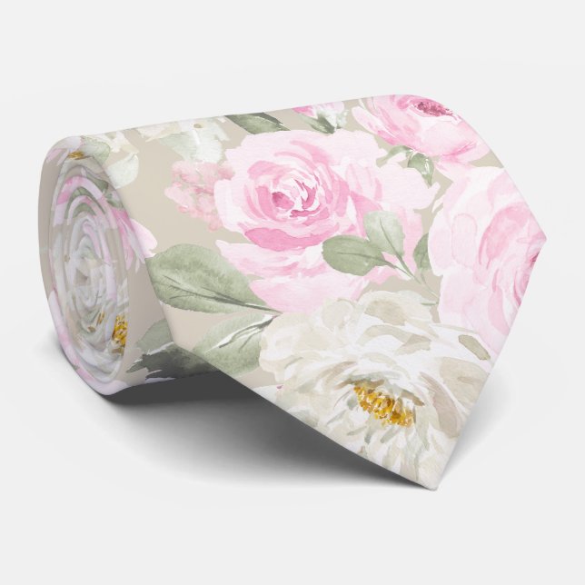 PixDezines Watercolor Blush Pink Roses DIY Bckgrnd Tie (Rolled)