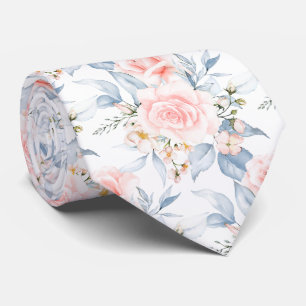 PixDezines Watercolor Blush Roses Dusty Blue  Tie