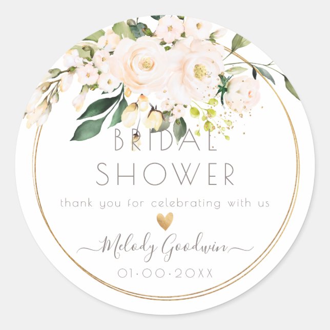 PixDezines Watercolor Blush Roses+Greenery Classic Round Sticker (Front)