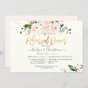 PixDezines Watercolor Blush Roses Rehearsal Dinner Invitation