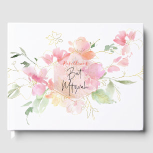 PixDezines Watercolor Blush Sweetpea Bat Mitzvah Guest Book