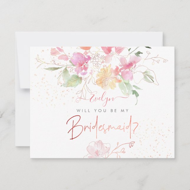 PixDezines Watercolor Blushing Romance Bridesmaid Invitation (Front)