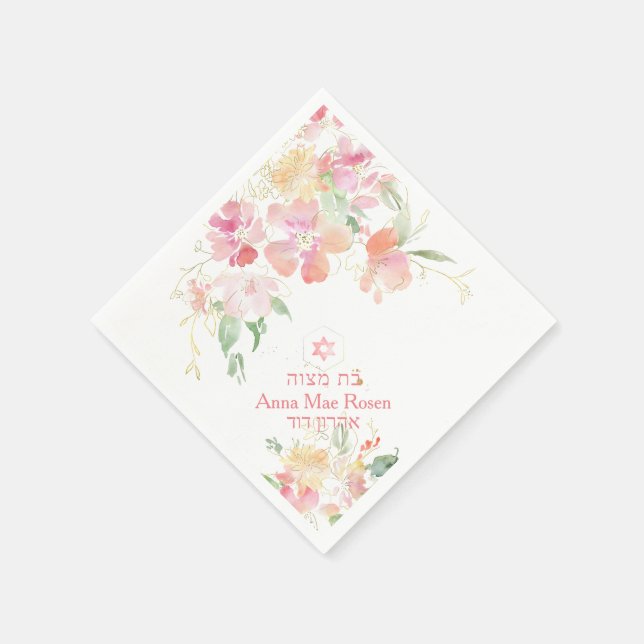 PixDezines Watercolor Blushing Sweetpea Mitzvah Napkin (Corner)
