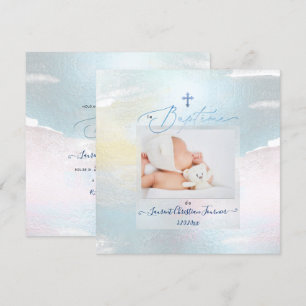 PixDezines Watercolor Brush Stroke, Baptême garçon Invitation
