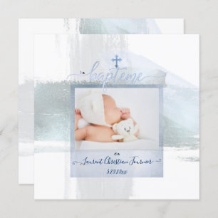 PixDezines Watercolor Brush Stroke, Baptême garçon Invitation