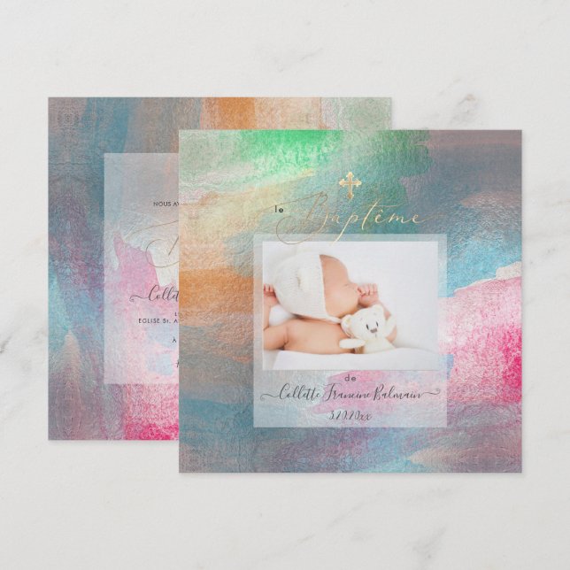 PixDezines Watercolor Brushed Baptême Fille Invitation (Front/Back)