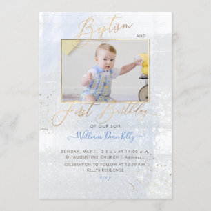 PixDezines Watercolor Brushed Baptism 1st Birthday Invitation
