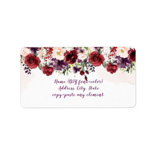PixDezines Watercolor Burgundy Blush Merlot Roses Label
