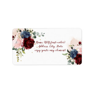 PixDezines Watercolor Burgundy Blush Navy Roses Label
