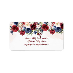 PixDezines Watercolor Burgundy Blush Navy Roses Label