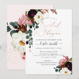 PixDezines Watercolor Burgundy Roses Bridal Shower Invitation