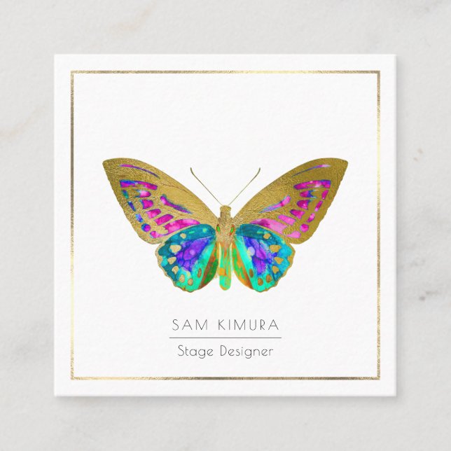 PixDezines Watercolor Butterflies Square Business Card (Front)