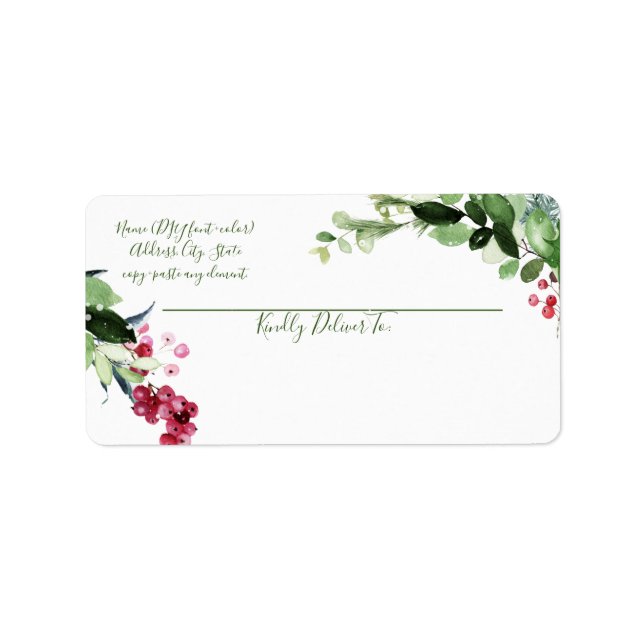 PixDezines Watercolor Christmas Winter Wreath Label (Front)