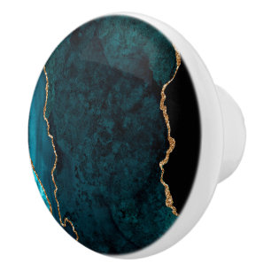PixDezines Watercolor Dark Teal Agate Ceramic Knob