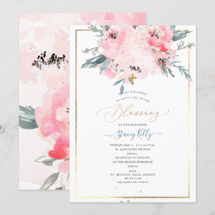PixDezines Watercolor Delicate Peonies Baptism Invitation
