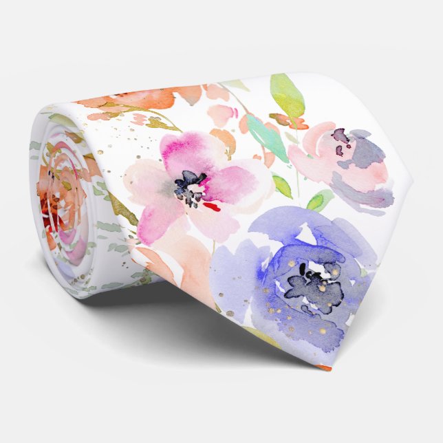 PixDezines Watercolor Delicate SpringBloom Tie (Rolled)