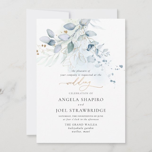 PixDezines Watercolor Dusty Blue Eucalyptus Invitation (Front)