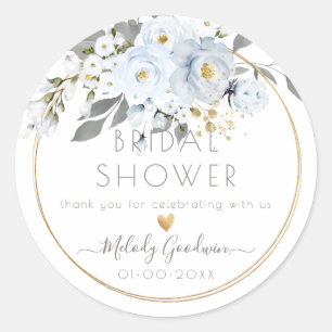 PixDezines Watercolor Dusty Blue Roses Ash Foliage Classic Round Sticker