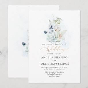  PixDezines Watercolor Dusty Blue Winter Cotton Invitation