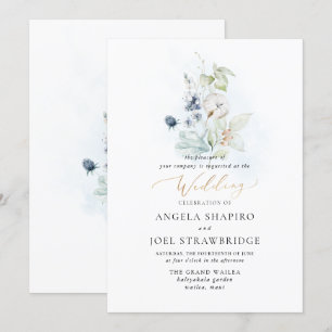PixDezines Watercolor Dusty Blue Winter Cotton Invitation