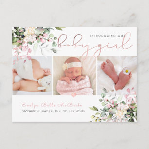PixDezines Watercolor Dusty Pink Eucalyptus Birth Postcard