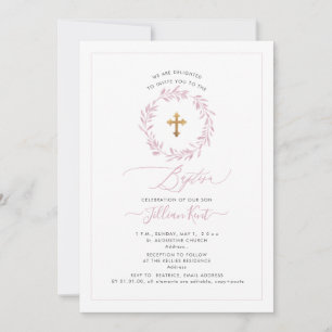 PixDezines Watercolor Dusty Pink Wreath Invitation