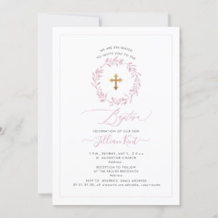 PixDezines Watercolor Dusty Pink Wreath Invitation