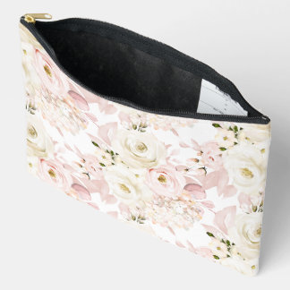 PixDezines Watercolor Dusty Rose Cream Roses Accessory Pouch