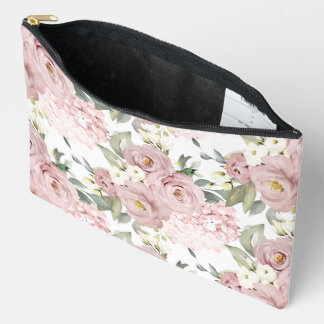 PixDezines Watercolor Dusty Rose Cream Roses Accessory Pouch