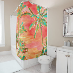 PixDezines Watercolor Effects/Hawaii/Coral/Teal Shower Curtain