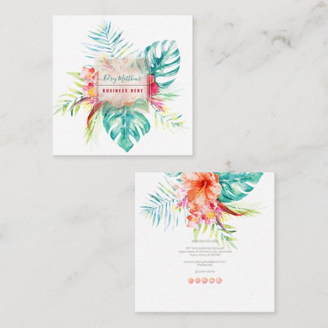 PixDezines Watercolor Elegant Tropical Paradise Square Business Card (Front/Back)