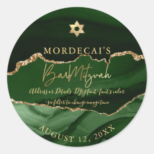 PixDezines Watercolor Emerald Agate Bar Mitzvah Classic Round Sticker