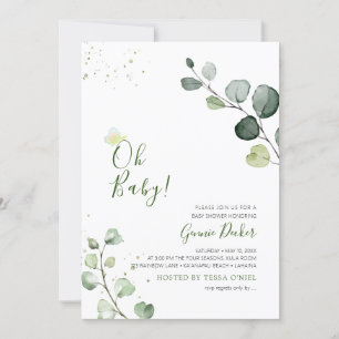 PixDezines Watercolor Eucalyptus Baby Shower Invitation