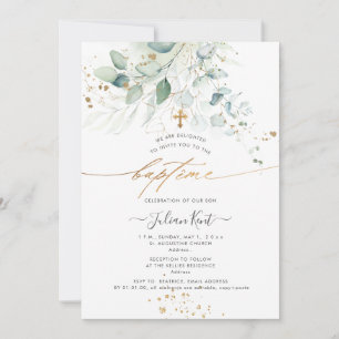 PixDezines Watercolor Eucalyptus Baptême Invitation