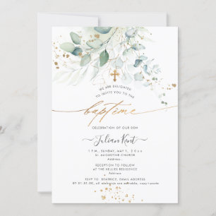 PixDezines Watercolor Eucalyptus Baptême Invitation