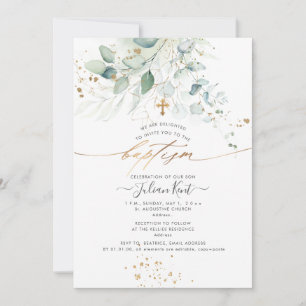 PixDezines Watercolor Eucalyptus Baptism Invitation