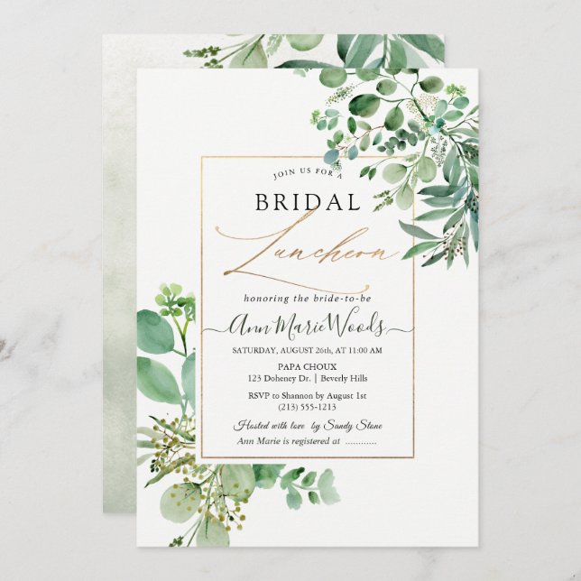 PixDezines Watercolor Eucalyptus Bridal Luncheon  Invitation (Front/Back)