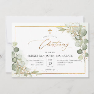 PixDezines Watercolor Eucalyptus Christening Invitation