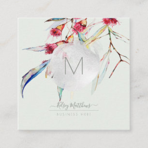PixDezines Watercolor Eucalyptus Flowers Square Business Card