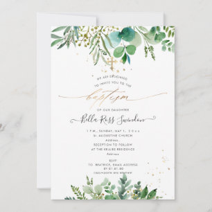 PixDezines Watercolor Eucalyptus Greenery Baptism Invitation