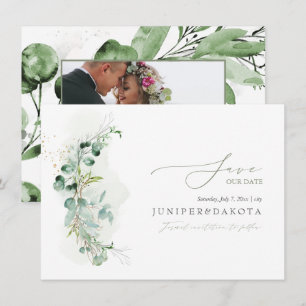 PixDezines Watercolor Eucalyptus Wreath Greenery Save The Date