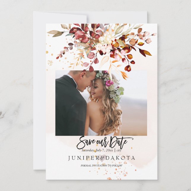 PixDezines Watercolor Fall Foliage Gum Eucalyptus Invitation (Front)