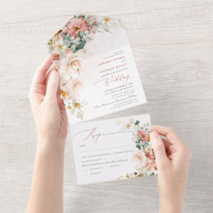 PixDezines Watercolor Fall Garden Flowers All In One Invitation