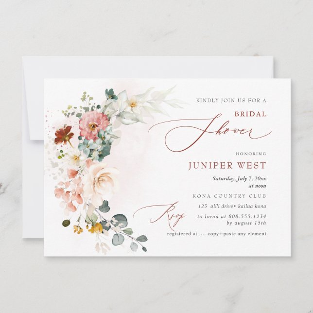 PixDezines Watercolor Fall Garden Flowers Bridal  Save The Date (Front)