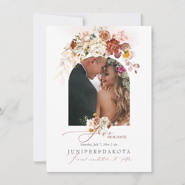 PixDezines Watercolor Fall Garden Flowers Save The Date (Front)