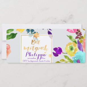 PixDezines Watercolor/Floral/Bat Mitzvah Invitation