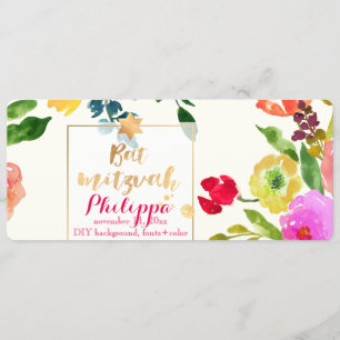 PixDezines Watercolor/Floral/Bat Mitzvah Invitation