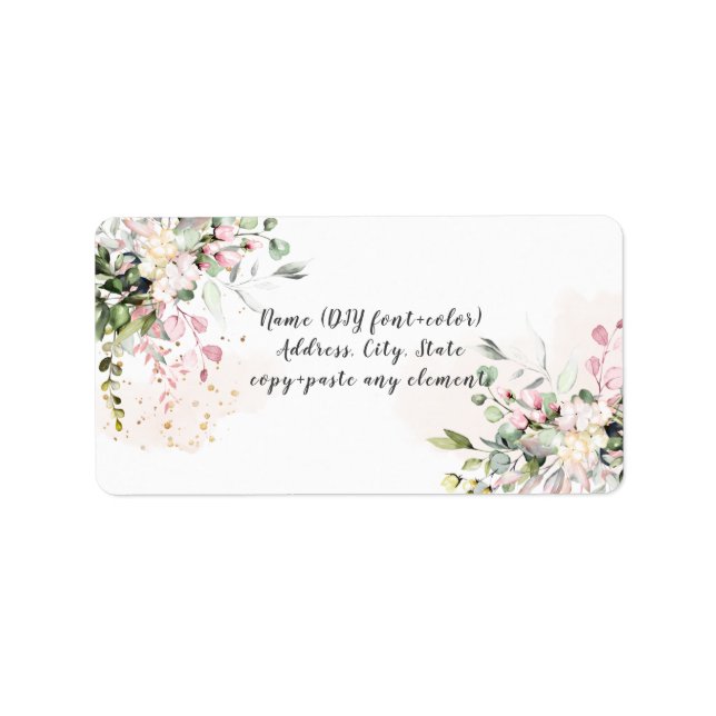 PixDezines Watercolor Floral Blush Pink Eucalyptus Label (Front)