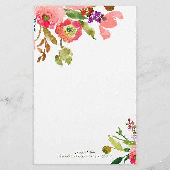 PixDezines Watercolor Floral/DIY background Stationery (Front)